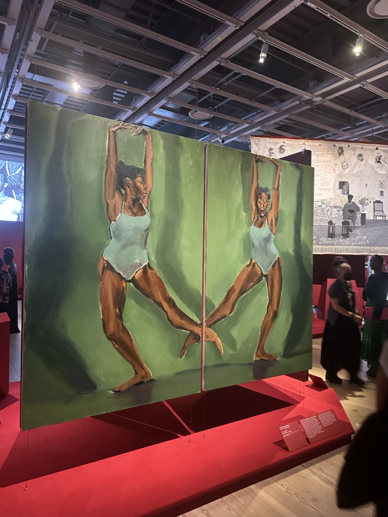 'Fly Trap' by Lynette Yiadom-Boakye features two dancers who do not exist. Rather, their graceful and enigmatic presences are imagined and conjured from the artist’s vivid imagination. 
