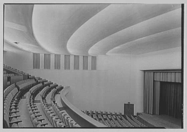 Here is a monochrome photograph of Connecticut College's vacant auditorium, waiting for new applicants to fill up the empty seats for orientation. (Photo Credit: Gottscho-Schleisner Collection, Public domain, via Wikimedia Commons)