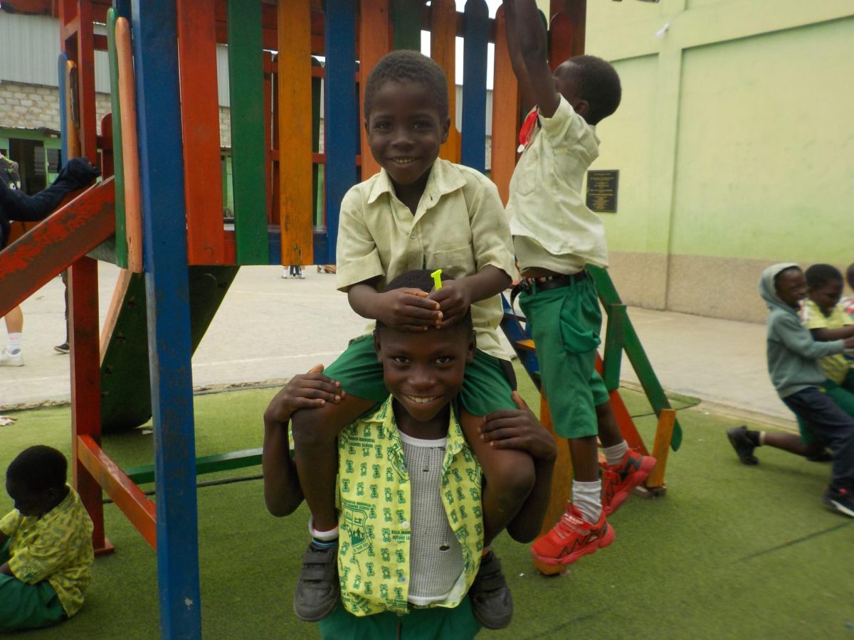 Here is a photo taken during “snack break,” the best 30 minutes of the day. My favorite spot to hang out in during recess was the small jungle gym. Even though it only consisted of one structure with two slides, and at least fifty kids would play there every time. My fellow volunteers and I would take turns going down the slide and chasing the kids around the small area; by the time snack break was over, everyone was exhausted. 