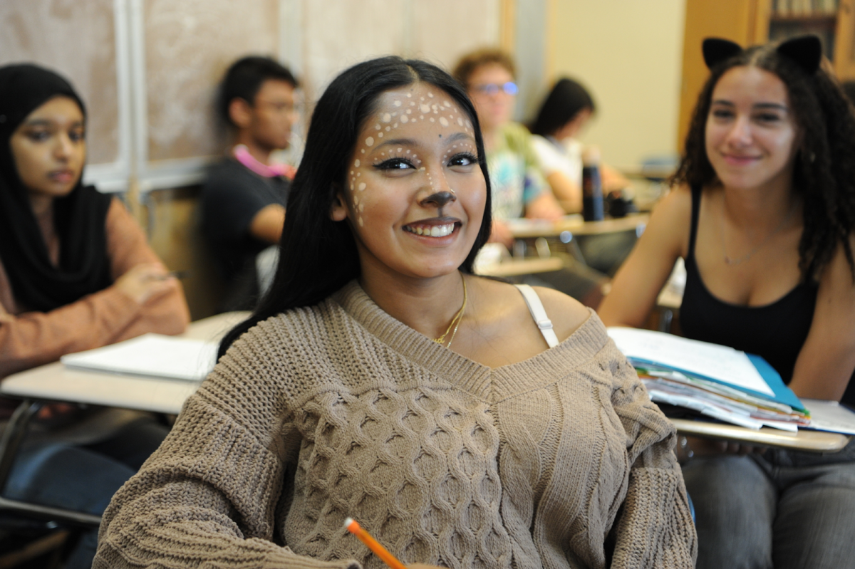 Shreya Adhikari ’26 dressed up as a deer, putting a creative spin on the classic “I’ll just put some ears on” animal costume.