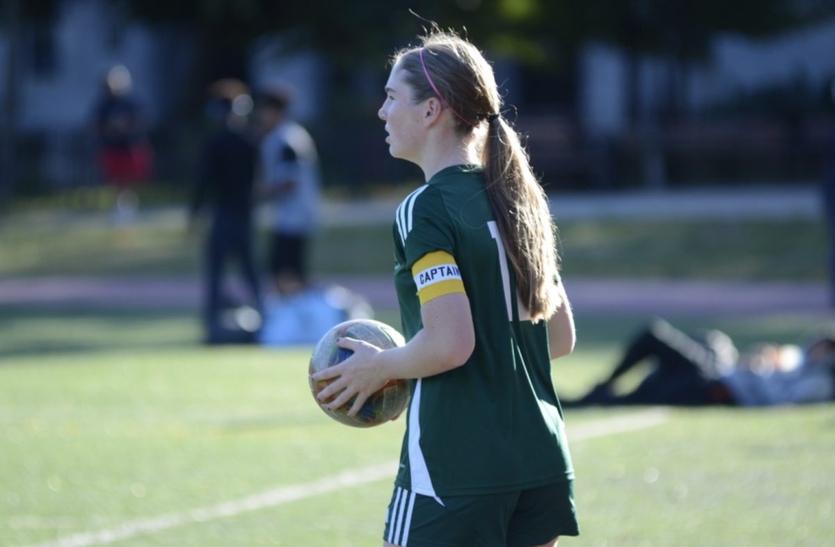 Elisabeth Keller ’25 is depicted during a throw-in, where she is known for her strength on long throws, a strength that baffles members of opposing teams.
