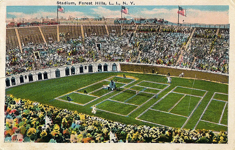  Pictured above is a 1938 postcard of Forest Hills Stadium when it hosted the famed U.S Open. (Image Credit: Thomasmreilly, CC BY-SA 4.0 , via Wikimedia Commons)