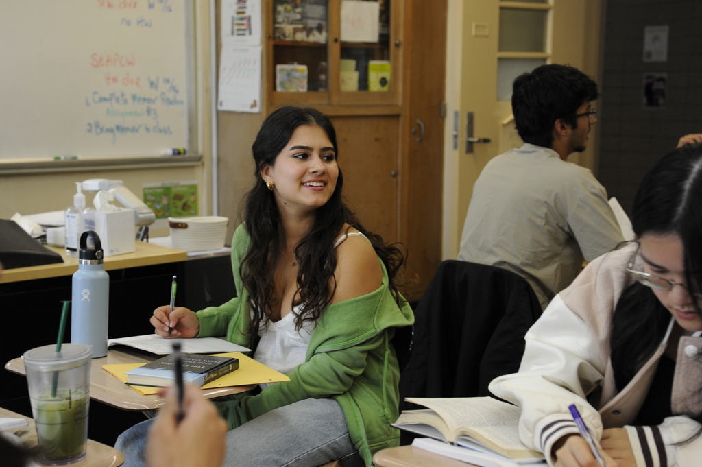 Amelia Khemani ’26 reads Tim O’Brien’s Vietnam War memoir, 'The Things They Carried,' in A.P. English Language and Composition.