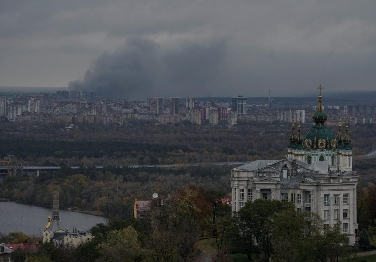A food warehouse continues to burn the morning after a Russian missile attack the Ukrainian Capital, Kyiv, in October 2025. (Photo Credit: REUTERS / via SNO Sites / Anna Voitenko)
