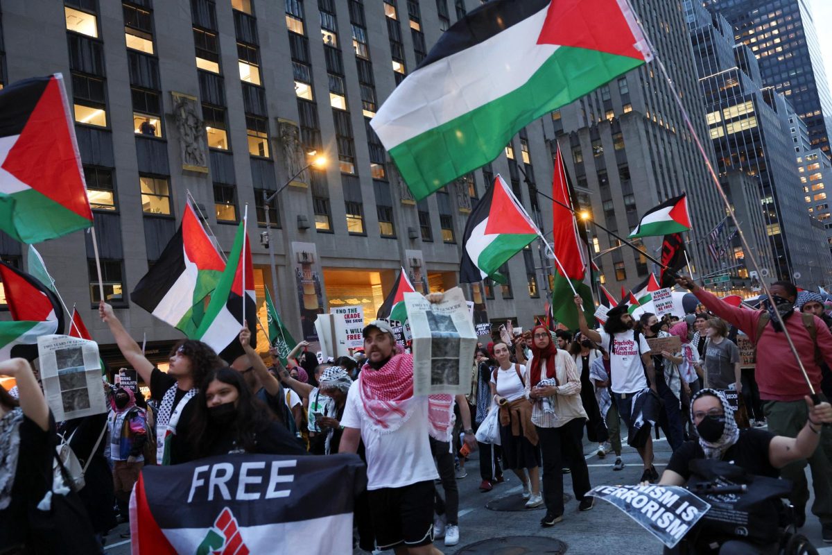 Demonstrators attend a pro-Palestinian protest on the day of the two-year anniversary of the attack on Israel by Hamas, in New York City, U.S., October 7th, 2025. (Photo Credit: REUTERS / via SNO Sites / Shannon Stapleton)