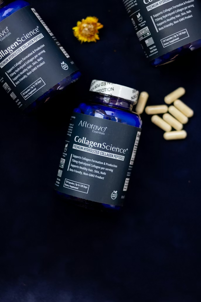 Collagen peptide supplements are often administered through oral consumption. They can be beneficial for maintaining youthful features. (Photo Credit: Afterave / Unsplash) 
