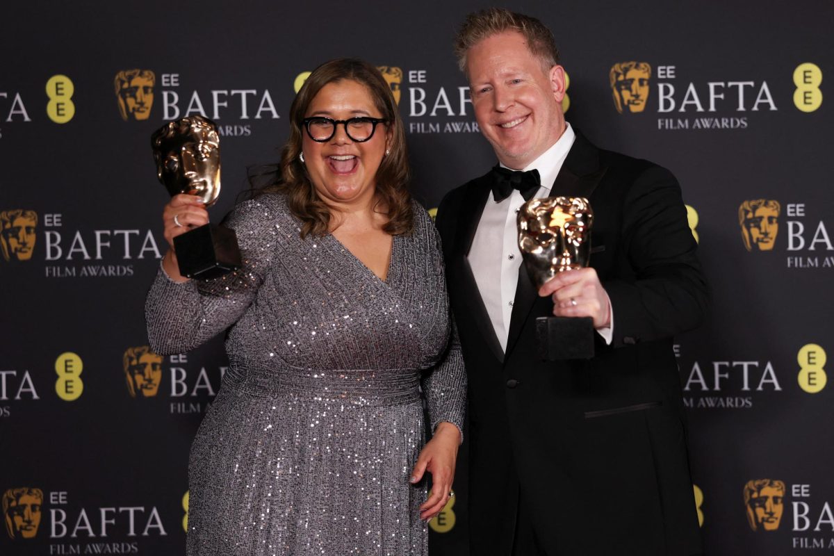 'Zootopia 2,' an animated children's movie, won the award for Best Animated Film at the 2026 BAFTA Film Awards. Displayed above, Yvett Merino and Jared Bush, CCO, Walt Disney Animation Studios, pose with the award. (Photo Credit: REUTERS / via SNO Sites / Suzanne Plunkett)