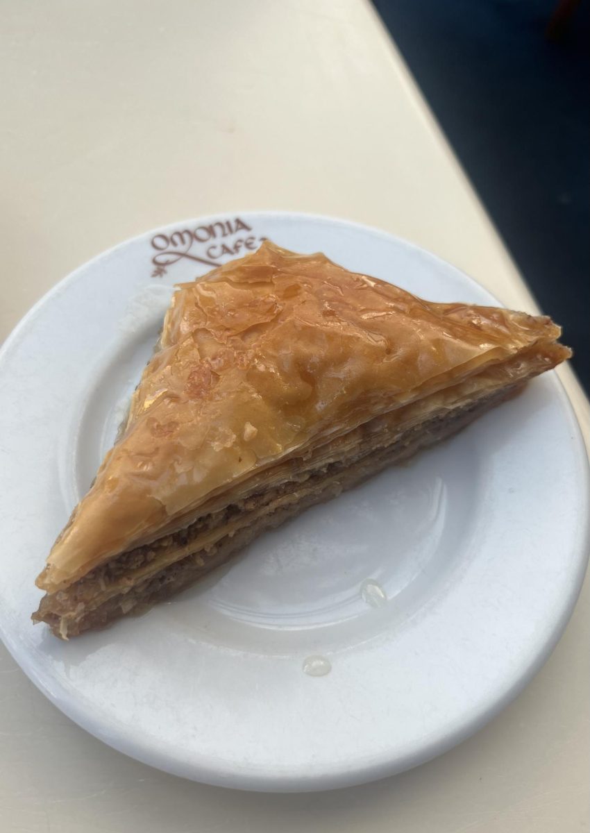 Pictured is a piece of baklava, one of the most famous Mediterranean and Middle Eastern pastries.