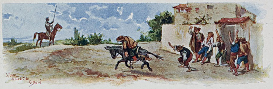 A scene from Don Quixote, where the eponymous Don Quixote begins his journey with his squire, Sancho. (Image Credit: Miguel de Cervantes, Public domain, via Wikimedia Commons)